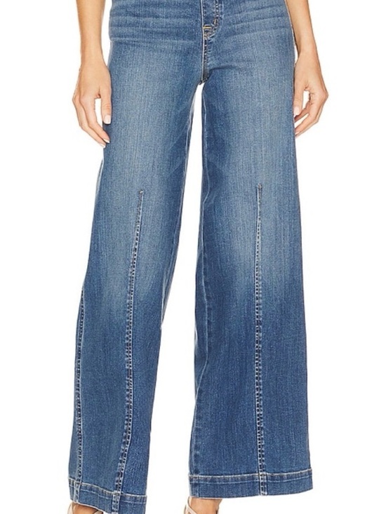 SPANX Denim - SPANX Wide-Leg, Front Seam, High-Rise Jeans in Medium Blue